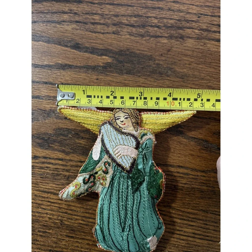 Pottery Barn Angel Ornament Christmas Fabric Embellished Gold Trim Vtg 5”